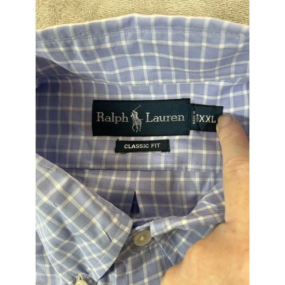 Polo Ralph Lauren Men's XXL Purple White Plaid Short Sleeve Button Front Shirt
